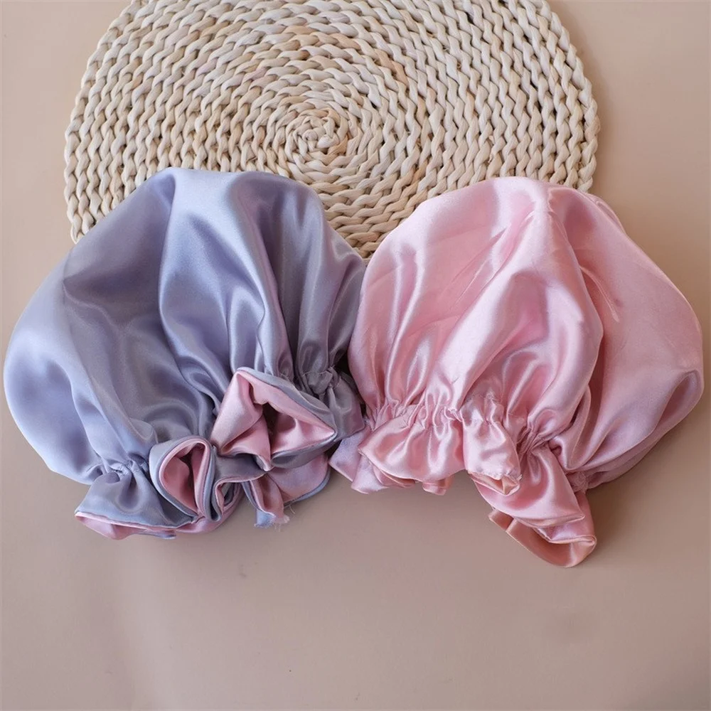 Double Layer Big Bow Knot Sleep Night Cap Satin Hair Protect Hat