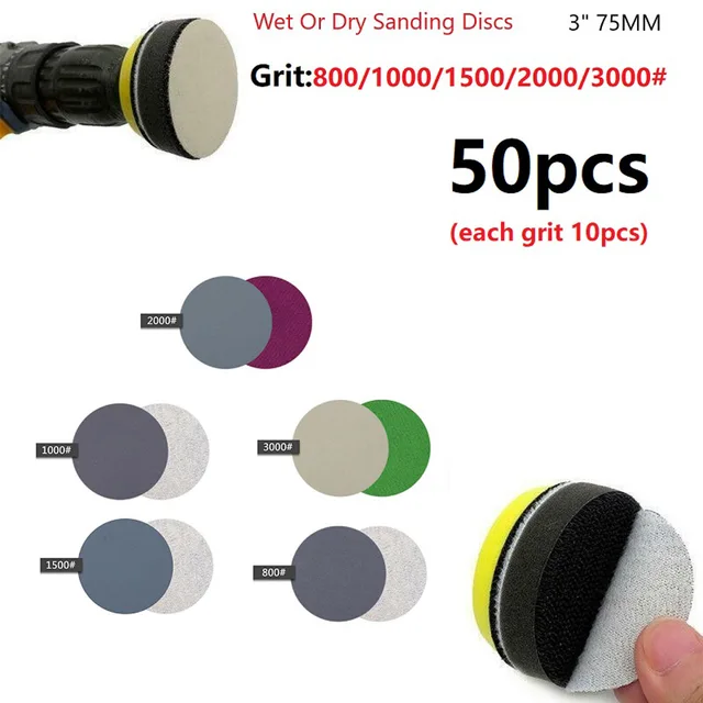 50Pcs 75mm Sanding Disc Pad 800 3000 Grit Round Sandpaper Wet Dry Sanding Sanding Paper Abrasive Tools AliExpress