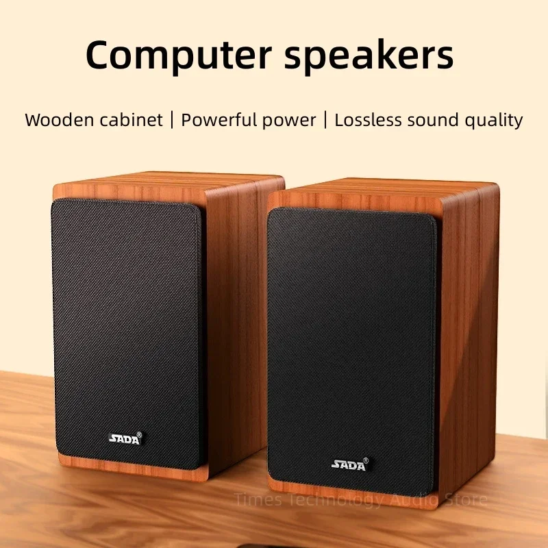 Wooden Multimedia HIFI Shock Stereo Heavy Bass Sound Box Home Mini Desktop Computer Bluetooth Speakers Active USB Wired 2.0