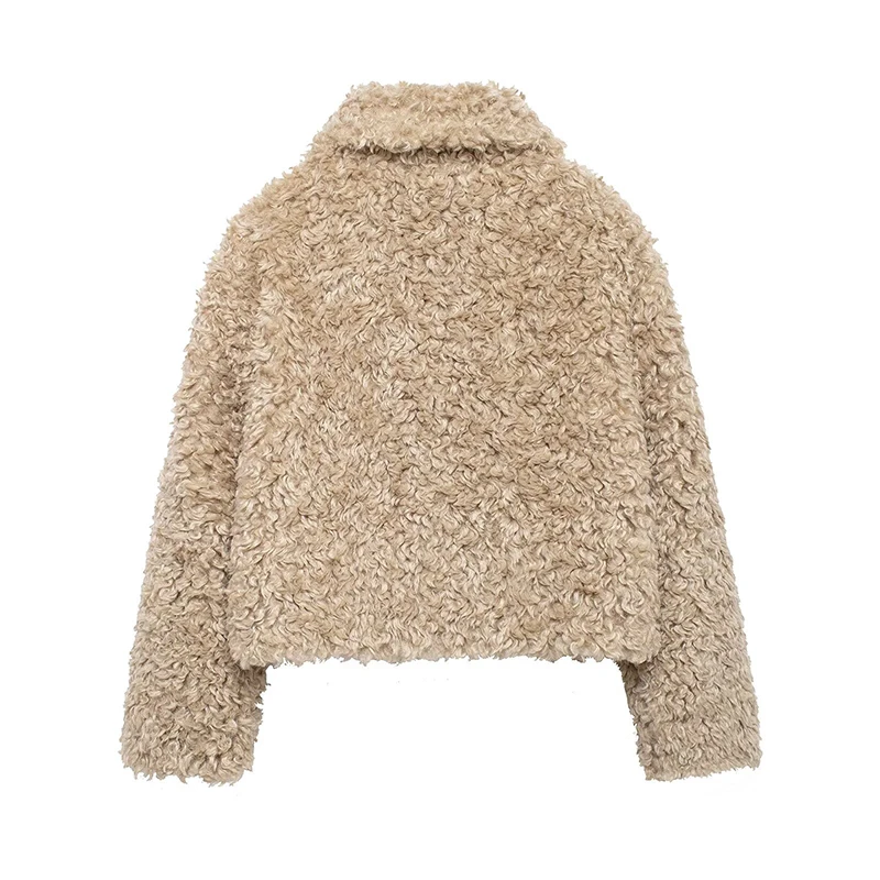 Vintage Lambs Wool Jacket For Women Loose Fleece O-neck Single Breasted Pockets Long Sleeve Fur Coat Autumn Winter Lady Outwear