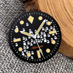 Sandblasted 40mm Watch Case with Double Dome Sapphire Crystal and Luminous Ghost Dial - Fit NH35 NH36 (DialA hands)