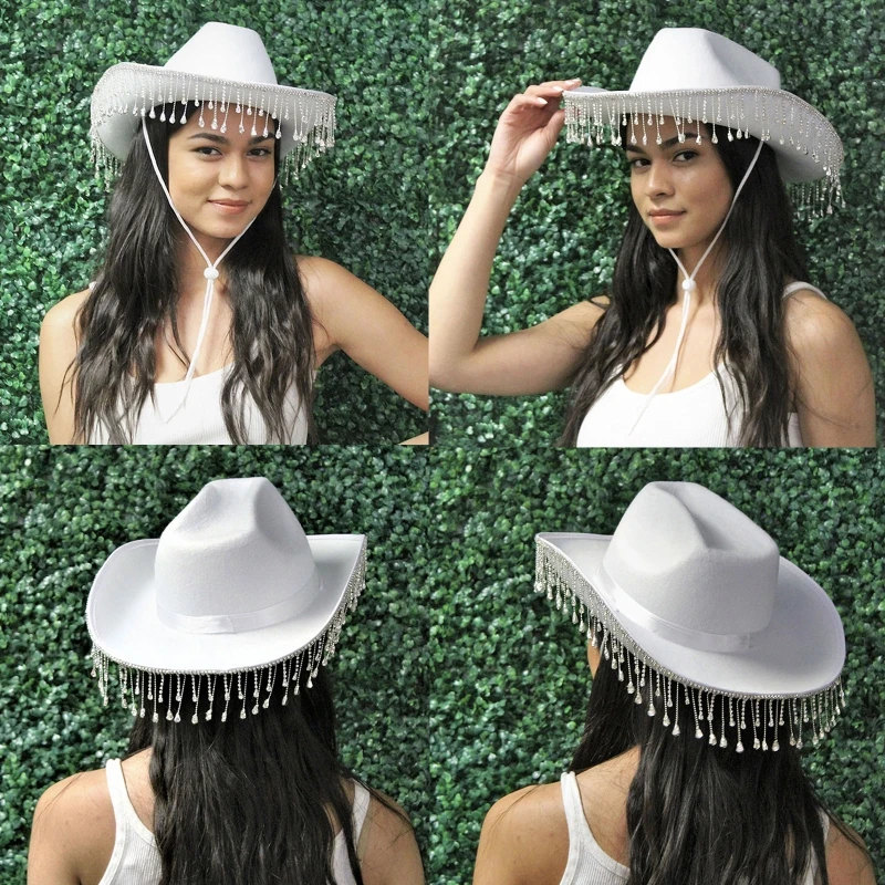 Western Decor Cowgirl Costume White Cowboy Hat Men Feather Crystal