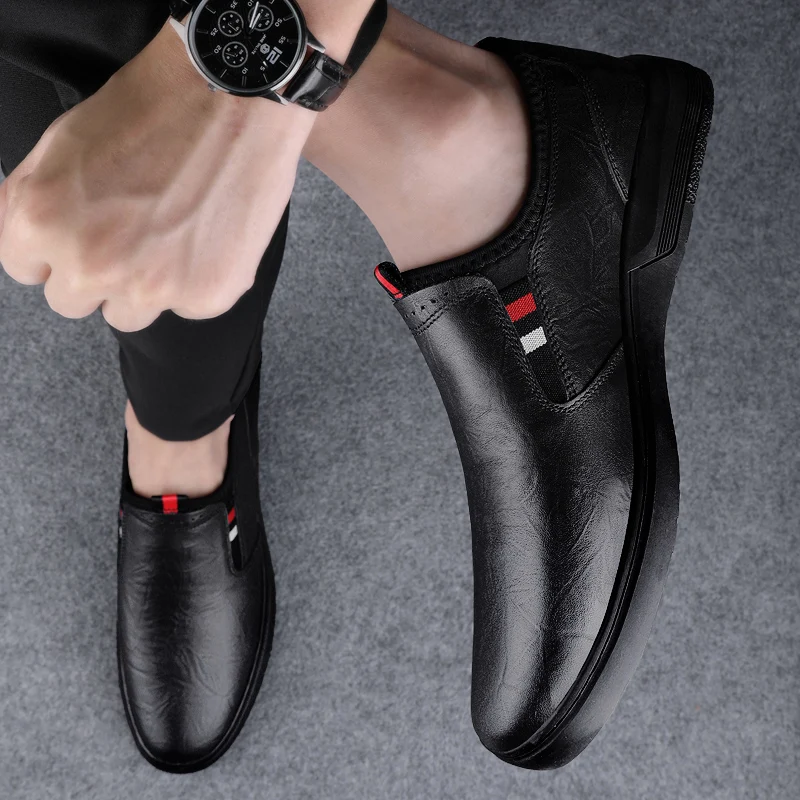 Blue Business Leather Shoes Casual Shoes for Men Slip-on Loafers Soft Italian Style Flats Super Light Moccasins Plus Size 37-46