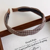 Coffee Color Plaid Headbands Bow Twist Toothed Hair Band Woman Retro Elegant Hair Hoop Female Fashion Versatile Hair Accessories