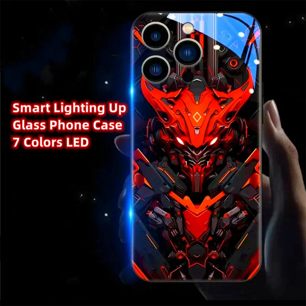 

Luxury Super Evil Mech Pattern Sound Music Control Led Light Phone Case For Honor V40 60 70 80 90 Pro Huawei Nova 7 8 9 10 11