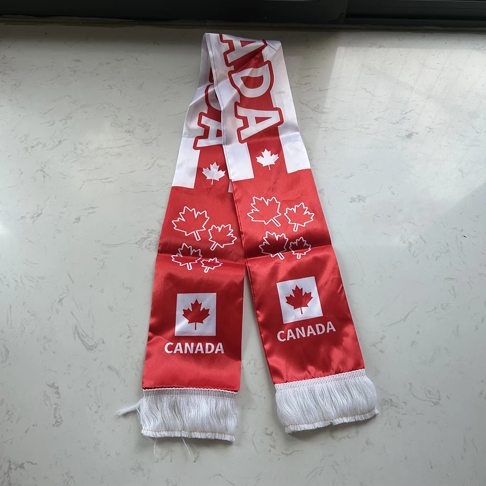 Canada Scarf 14x135cm Double-sided Printed Canada Flag Satin Canadian Scarf Suitable for 2026 world cup Sports Events - Image 3