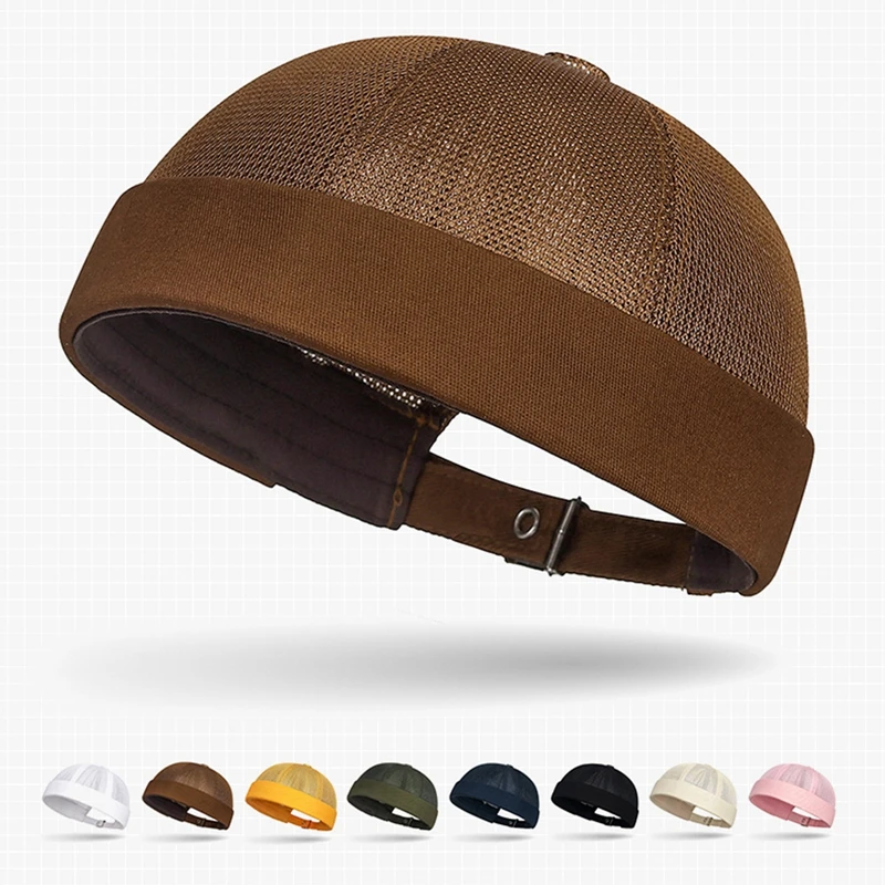 Embroidered beanies cotton beanie skullies beanies fashion beanies Men's Brimless Docker Hat Summer Breathable Mesh Net Beanie Cap Rolled Cuff Harbour Hats Sailor Fisherman Landlord Hat