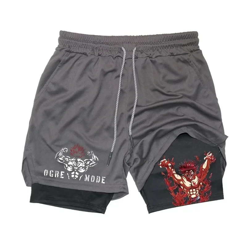 Men's Fashion Anime Printed Sports Shorts 2 in 1 Running Training Fitness Shorts Summer Outdoor Fitness Sports Pants M-3XL 5