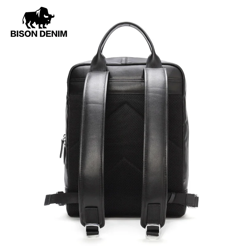 BISON DENIM New Genuine Leather Men Backpack Laptop School Backpack Bag 2024 Fashion Waterproof Travel Bag Casual Book Bag 2