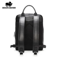 BISON DENIM New Genuine Leather Men Backpack Laptop School Backpack Bag 2024 Fashion Waterproof Travel Bag Casual Book Bag 2