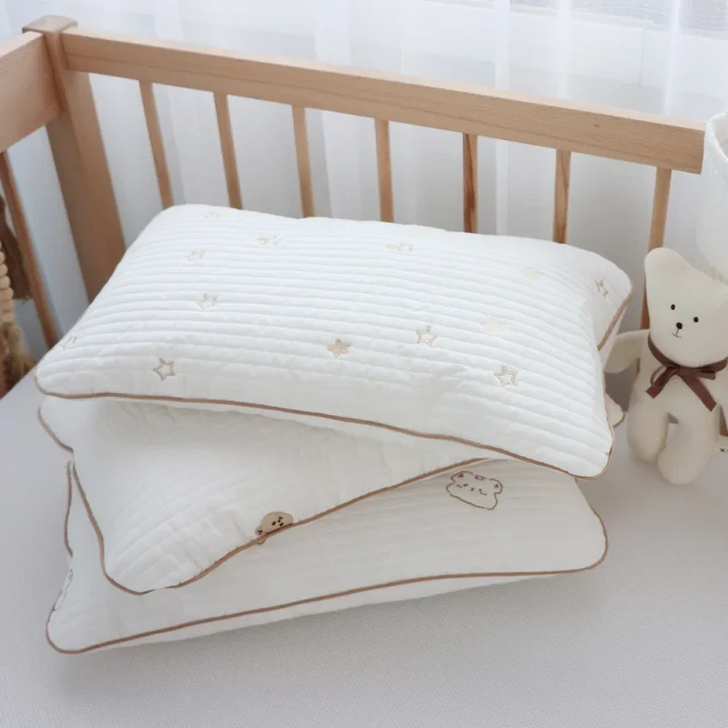 Children Pure Cotton Quilted Pillow Korean Style Breathable Sweat Absorbent Baby Pillow Kindergarten Approved Calming