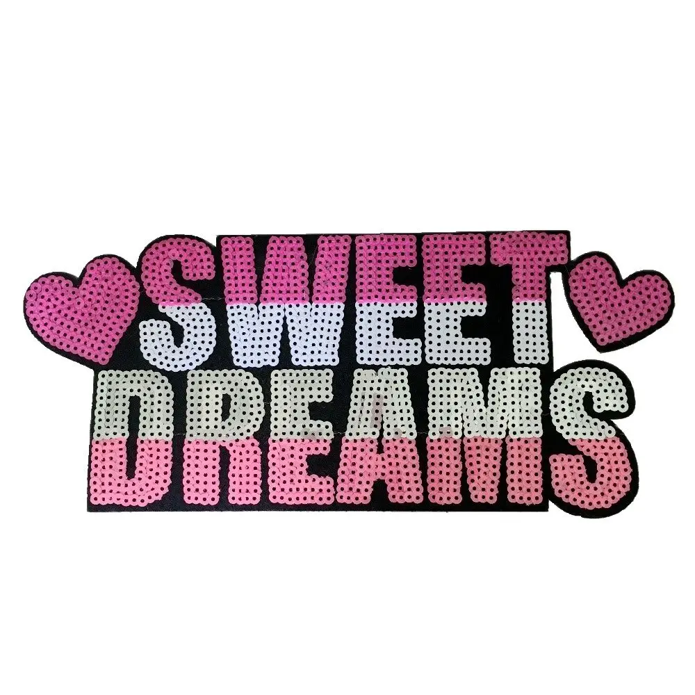 

New Sequins SWEET DREAMS Patches for Clothes Iron on Patch Sequined Embroidery Appliques DIY Decoration Patch Letter Style SEW