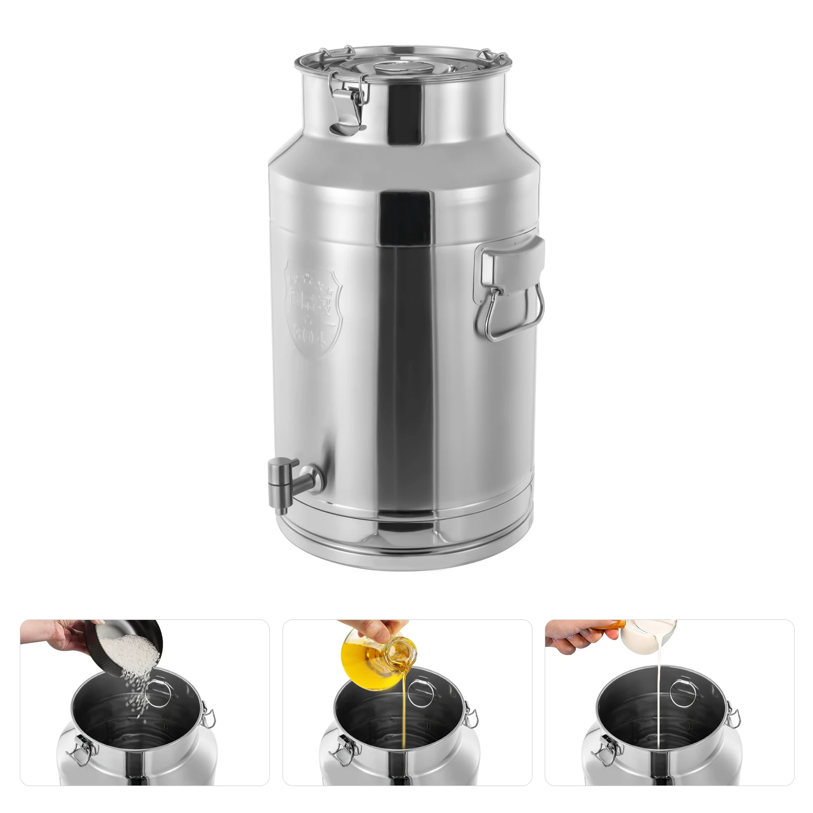 Stainless Steel Milk Can Wine Pail Boiler Tote Jug Lid 9.25 Gallon W/ Faucet 35L