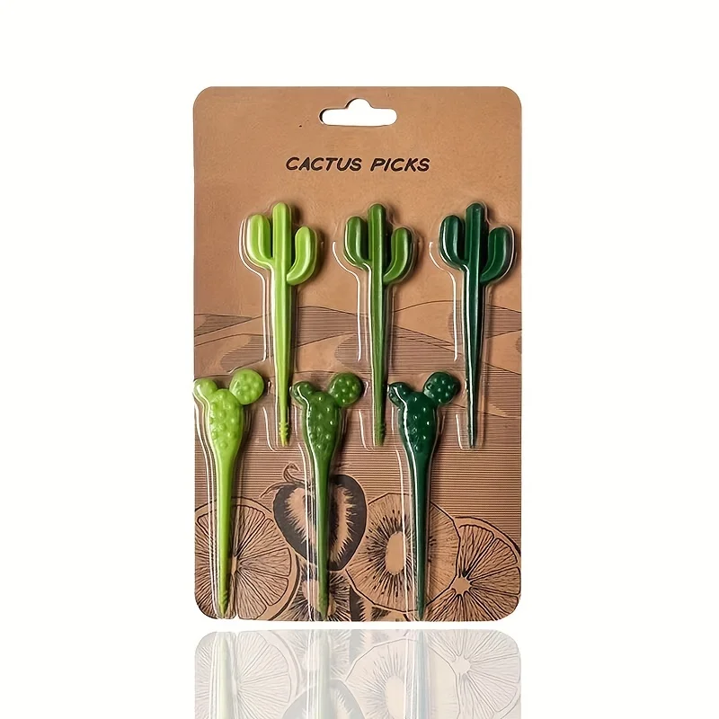 6pcs/set Plastic Forks Cactus Design Forks For Cake Snack Baked Bento Fruit Kitchen Gadgets Eid Al-Adha Mubarak_voghion.com