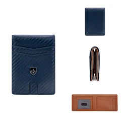 Slim Leather Wallet with RFID Blocking - Men's Minimalist Bifold with Money Clip (Blue)