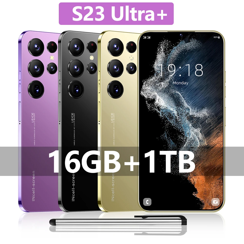 Global Version Smartphone S23 Ultra+ 5G 6.8Inch 16GB +1TB Mobile Phone Fingerprint Face HD Camera Smart Cellphone Unlocked S22