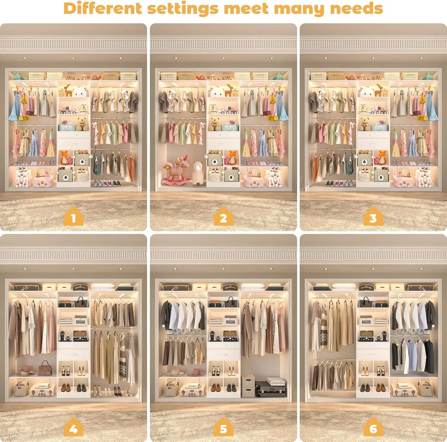 Closet System - 4.75-8FT Closet Organizer System with Wooden Drawers & Cube Storage Organizer, Up To 96" Closet Systems for 4