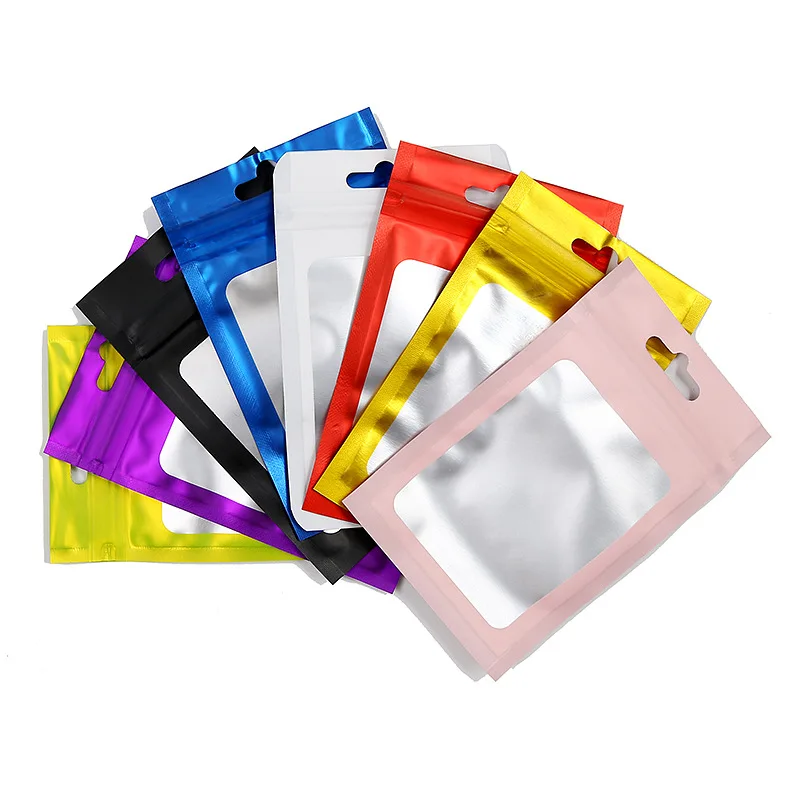 50PCS Hole Resealable Smell Proof Bags Foil Pouch Baggies Ziplock Matte Clear Bag Packaging for DIY Jewelry Storage Display 50pcs clear holographic laser self adhesive bag resealable plaid pouch for jewelry packaging cosmetic sample bags badge gift bag