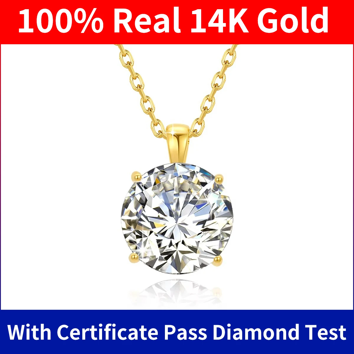 Szjinao 100% Real 14k Gold Moissanite Necklace For Women 6.5mm 1.0ct D Color AU585 K Gold Luxury Pendant Certificated Wholesale