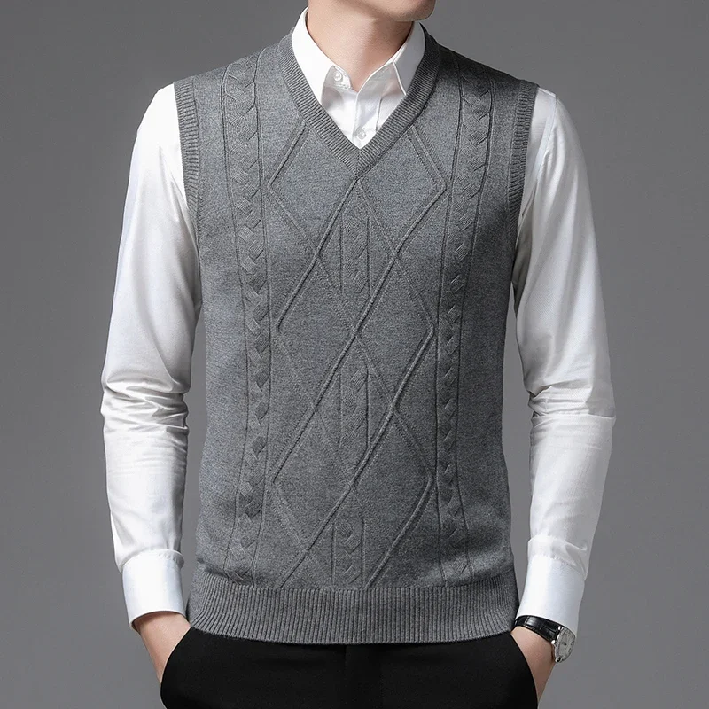 Men Sweater Vests Argyle Sweater Vest Solid Color Casual Sleeveless Autumn Winter Short Slim Fit