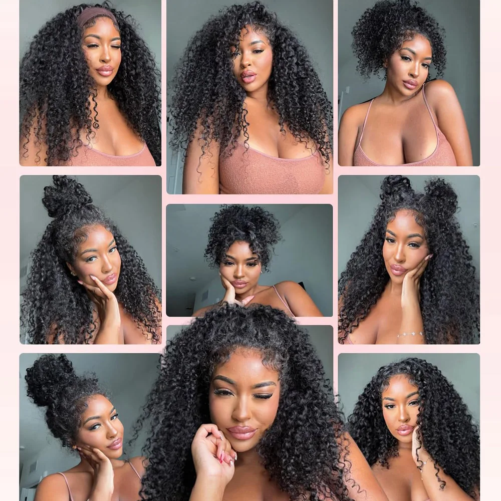 22 Inch Half Wig Human Hair Water Wave Wigs Curly Half Wig 3 In 1 Adjustable Drawstring Seamless Flip Over Invisible Hairline