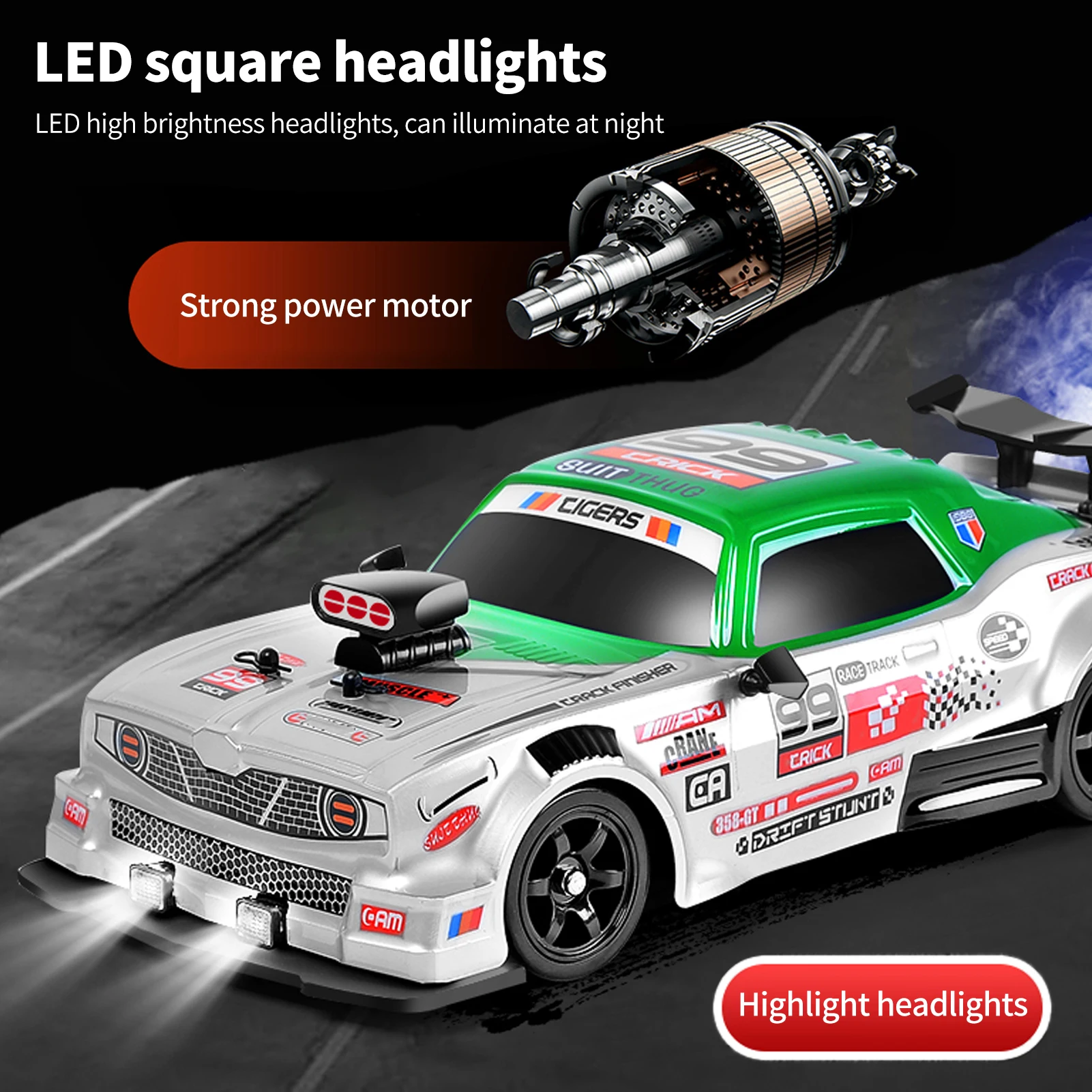 SC16A04 2.4G 4WD 1/16 Drift RC Car Spray LED Light 18km/h