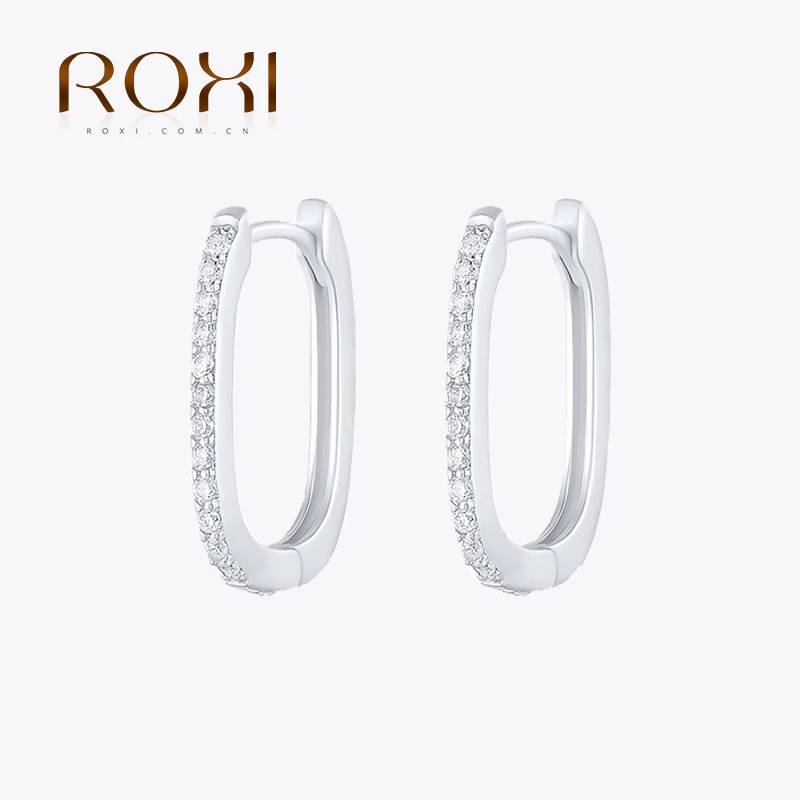 ROXI 우아한  타원형 핀 클리어 CZ 후프 귀걸이 여성용 결혼 약혼 파인 쥬얼리 Pendientes Aros