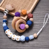 Personalized Name Baby Pacifier Chain Beech Wood Nipples Holder Clip Infant Teether Teething Chew Toys Anti-Drop Soother Chain 1