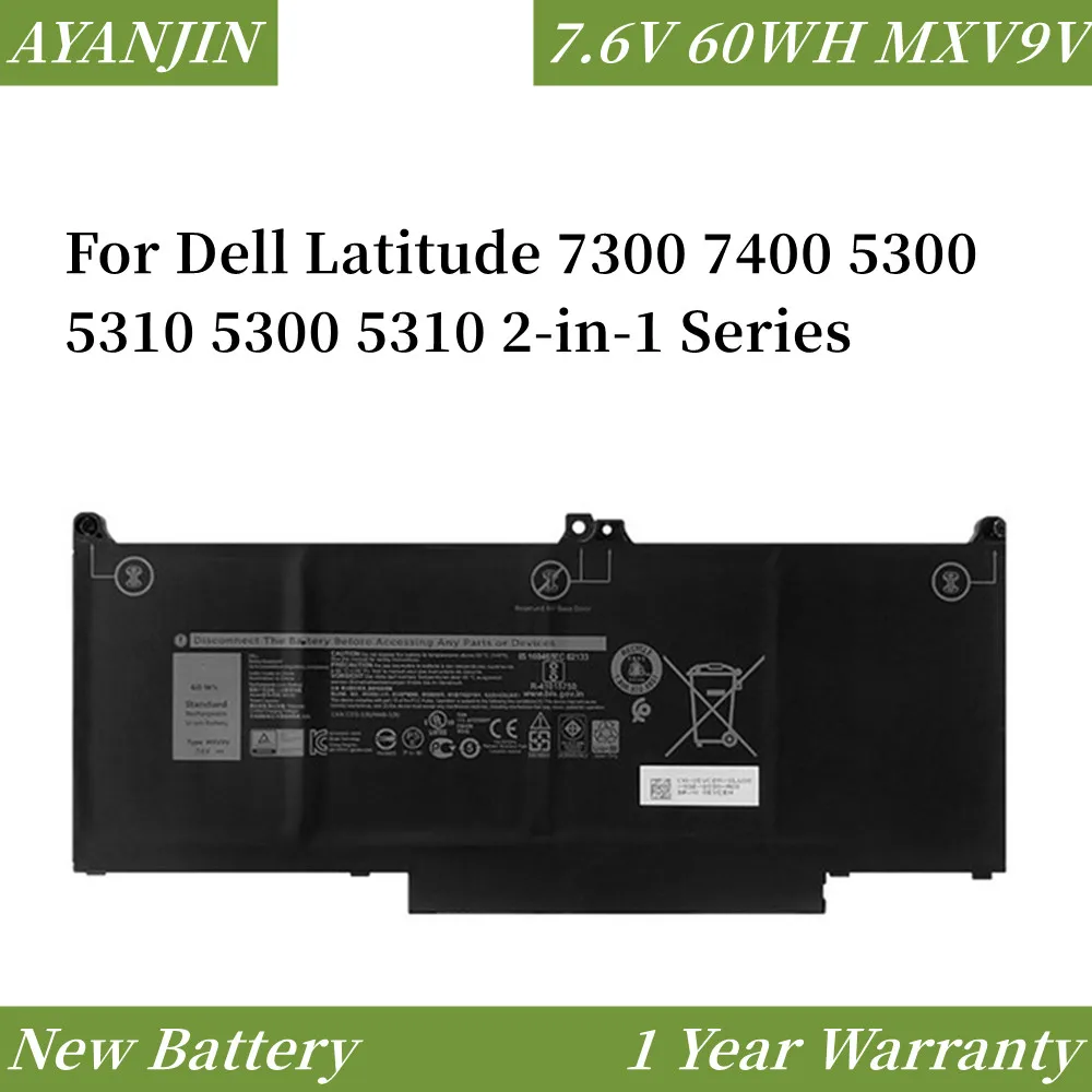 

New 7.6V 60WH MXV9V Laptop Battery For Dell Latitude 7300 7400 5300 5310 5300 5310 2-in-1 Series 5VC2M 05VC2M 829MX 0829MX