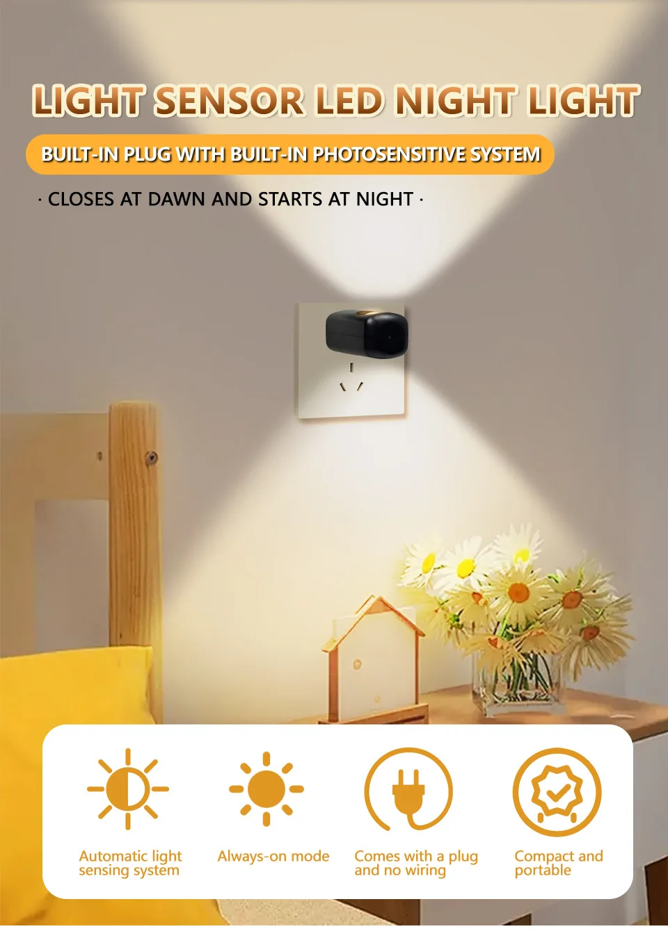 LED Night Light With Motion Sensor Light EU US Plug Socket Lamps Children Night Lights Wireless Wall Bedside Bedroom Night Lamp