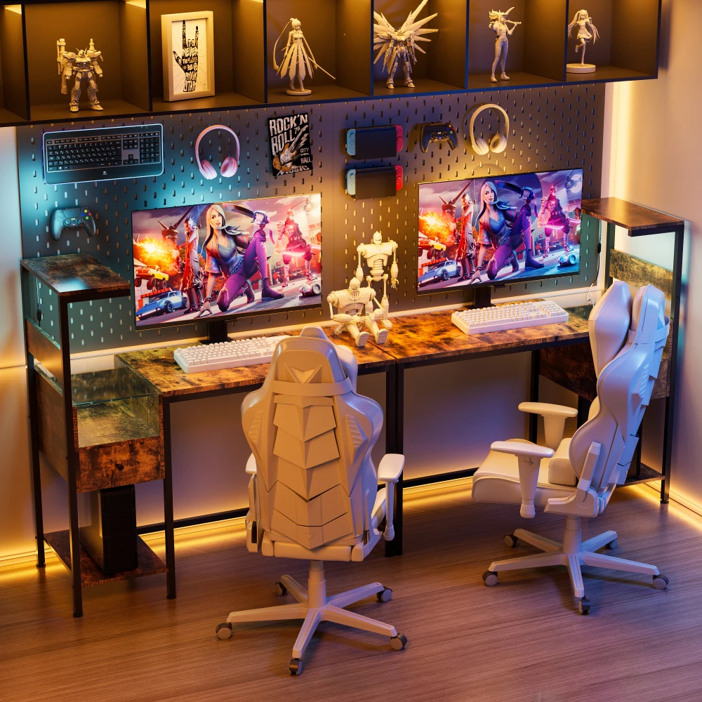 Computer Desk with Power Outlet &  Shelves, Study Writing Table with USB Ports Charging Station, PC Desk Workstation for  Office 4