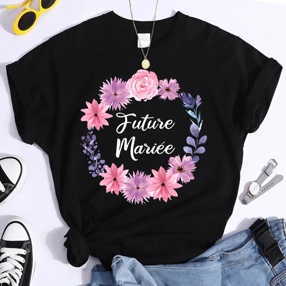 Temoin De La Mariee 여성용 꽃무늬 화환 신부 들러리 티셔츠, 팀 신부 티셔츠, 웨딩 파티 상의, 신부 샤워 선물