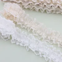 ⁦شريط دانتيل أبيض مطوي 1 ياردة – كشكش تطريز للملابس والإكسسوارات ✨🧵.⁩ - الصورة ⁦2⁩
