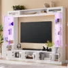 98" Wall Unit with LED Lights for TVs up to 80", Large Modern Wood Tall TVs Stand Console Table Storage Cabinet, TV Stand 5