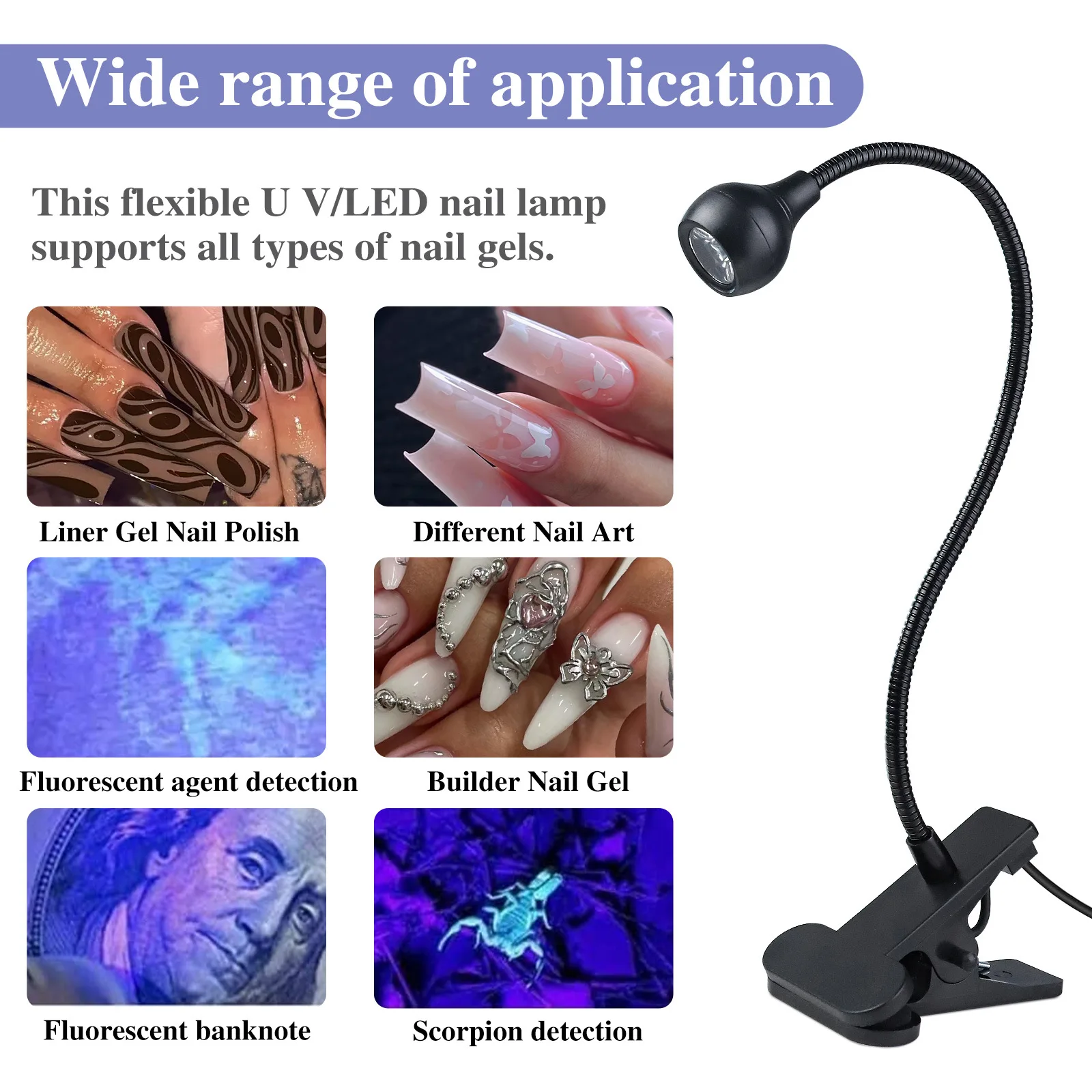 젤 네일 폴리쉬 건조용 네일 LED UV 램프, 클립형 유연한 데스크 미니 휴대용 USB 네일 램프 UV 라이트 드라이어 (매니큐어 살롱용)