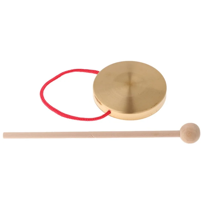 Tibetan Cymbals Drum Cymbal Kit Chinese Gong Instrument 4 Inch Mini Hand Gong Copper Cymbals Drum With Wooden Stick Chapel Opera Percussion Kids Toy Traditional Musical Instrument