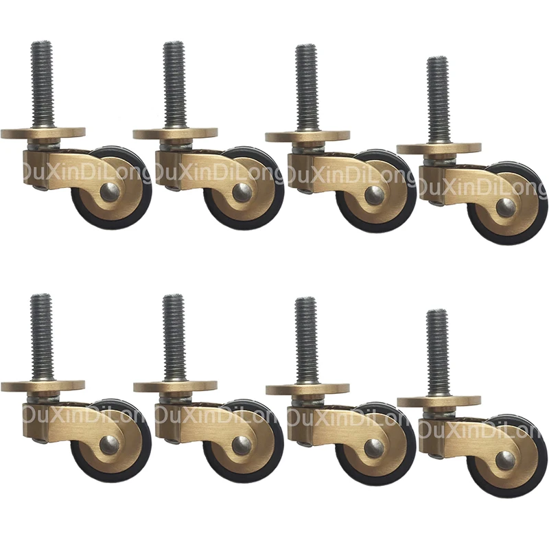 

8PCS 1Inch Brass+Black Rubber Coated Casters Thread Rod Wheels Swivel Castor for Furniture Table and Chairs DC149
