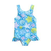 Girl Long Summer Toddler Girls Ruffles Cartoon Prints 1 Piece Swimwear Beach Swimsuit Bikini Girls 3 Piece Bikini Set 2