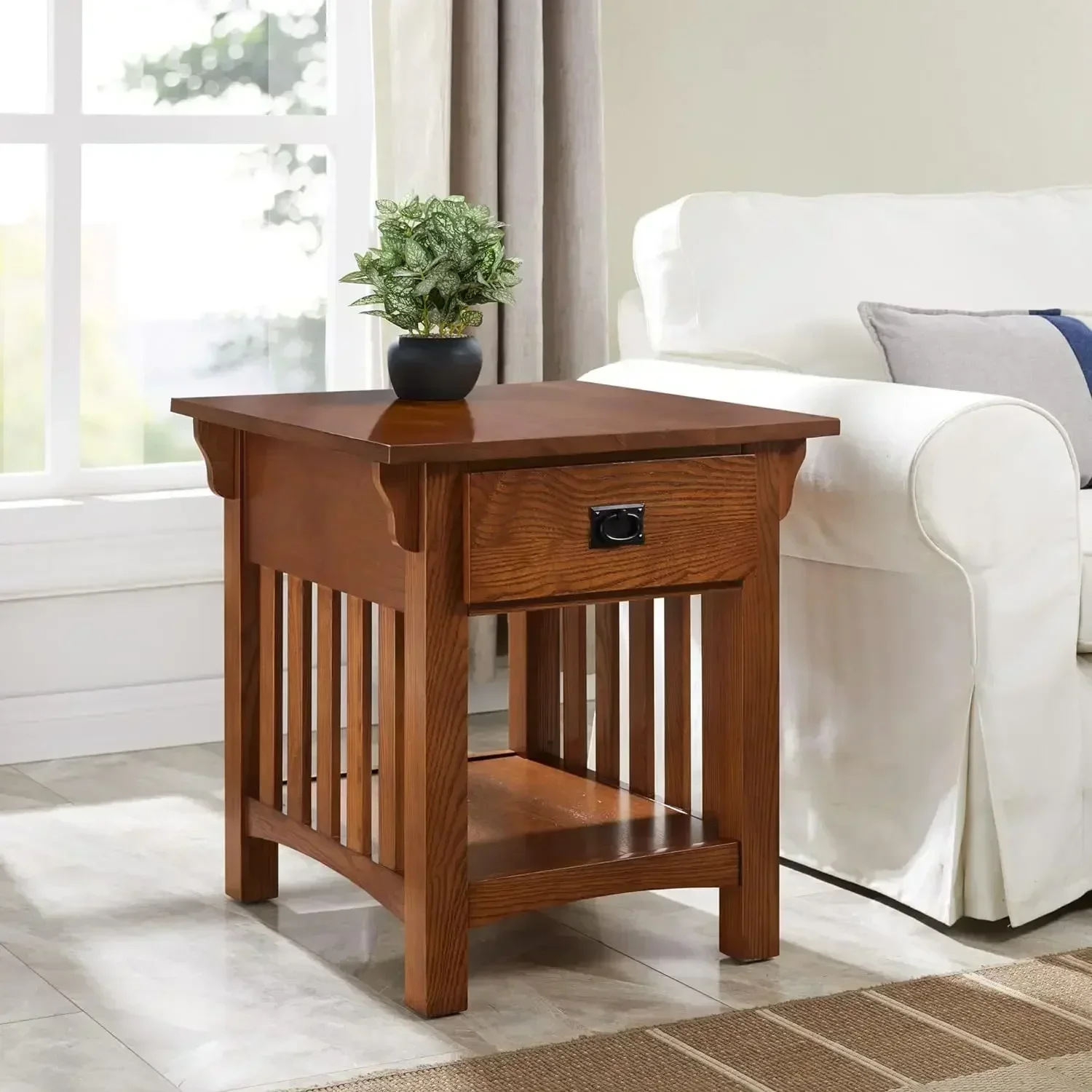 NEW-8222-SC Mission Impeccable Secret Compartment, Locking Drawer Nightstand Side Table, Medium Oak