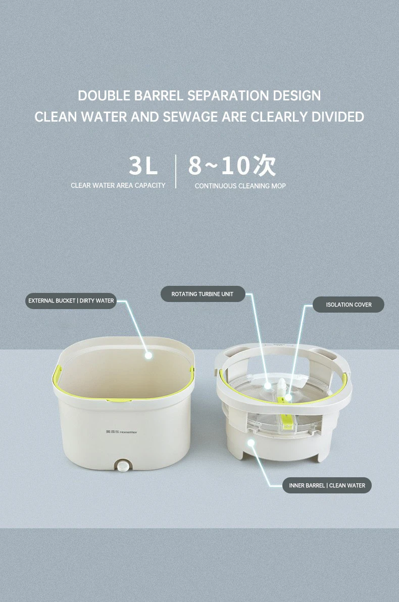 Mop Floor Clean Mop Household Hand-Free Rotary Mop Cleaning Hand Pressure Water-Absorbing Wet And Dry Dual-Use Flat Top Mop Set