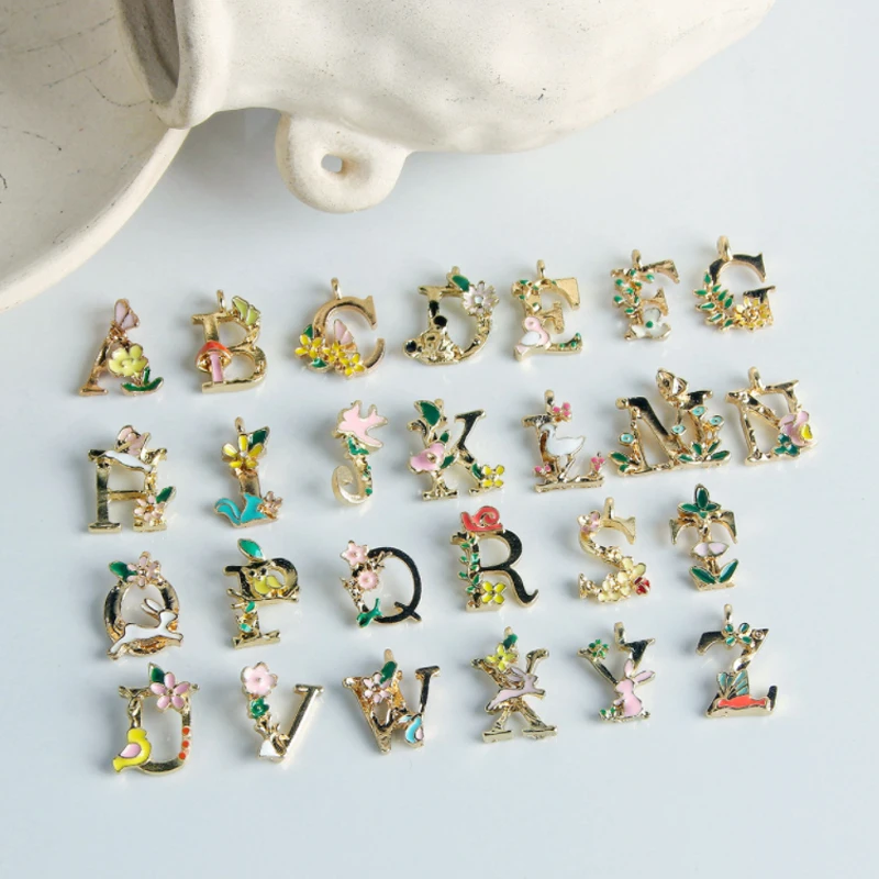 

130 Pieces 5 Sets/lot Fashion Cute Flowers Letters Charm A-Z Enamel Alloy Alphabet Pendant