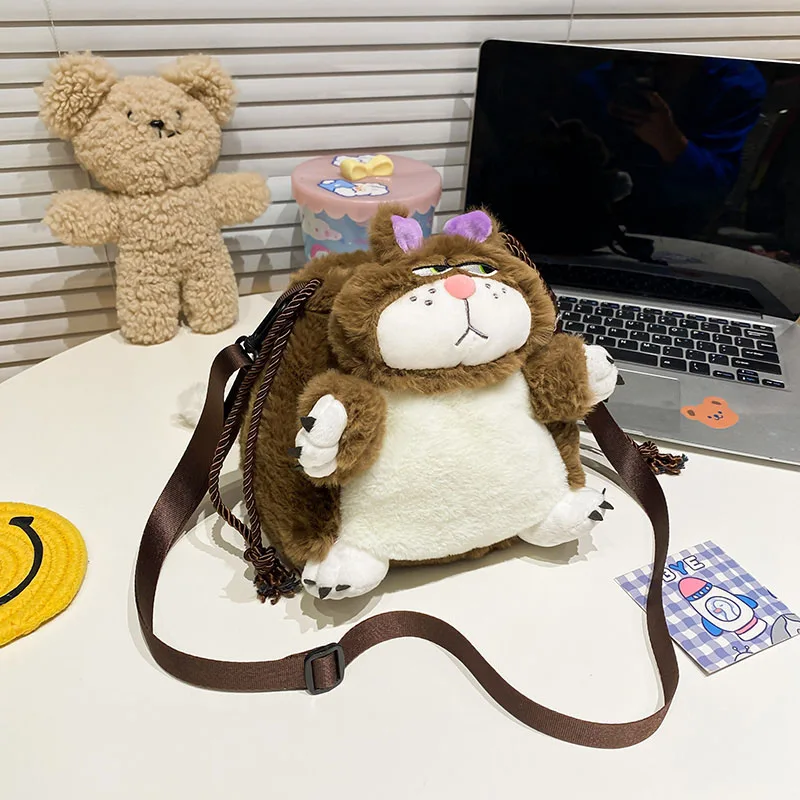 

Зима 2023, милая плюшевая сумка через плечо с кошкой для женщин, маленькая сумка-мессенджер, теплая плюшевая сумка на плечо для куклы, подарок на день рождения для девочек, игрушка