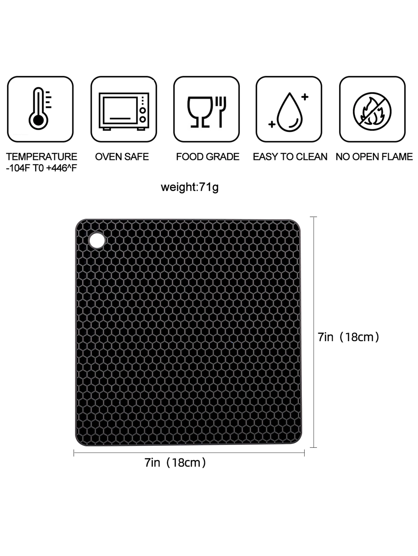 Square silicone honeycomb insulation mat 18cm BPA-free high temperature resistant easy to clean dishwasher safe