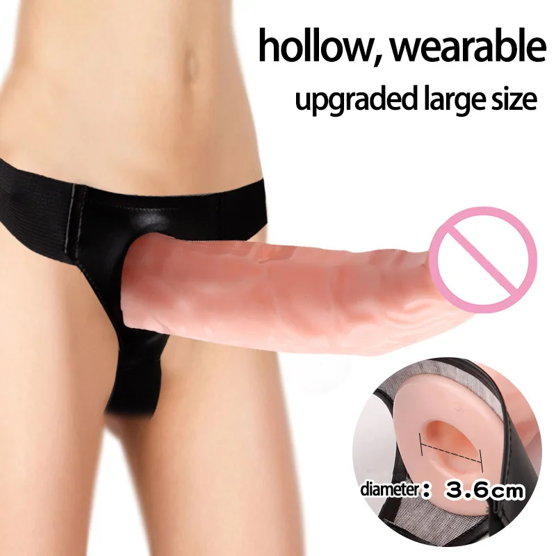 Men Strap On Dildo Panties Wearable Hollow Penis Lengthen Sleeve Strapon Dildo Pants Harness Belt for Man Sex Toys For Woman Gay