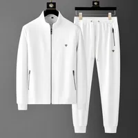 Minglu Spring Autumn Men's Sets Luxury Bee Printed Zipper Sweatshirt Solid Color Leisure Sports Elastic Wasit Pants Man Suits 1