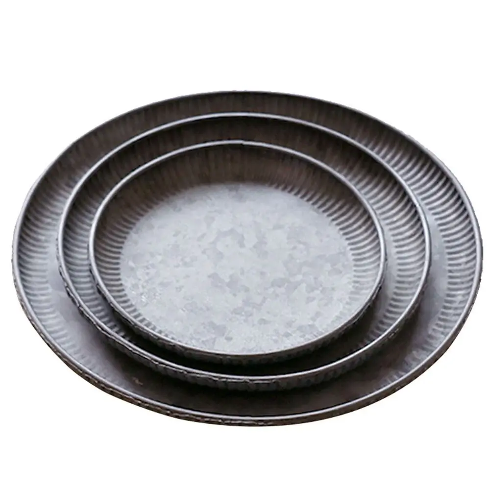 Old Iron Art Storage Plate Vintage Iron Plate Round Wrought Storage Tray Dessert Cake Dried Fruit Home Kitchen Decor storage box storage tray