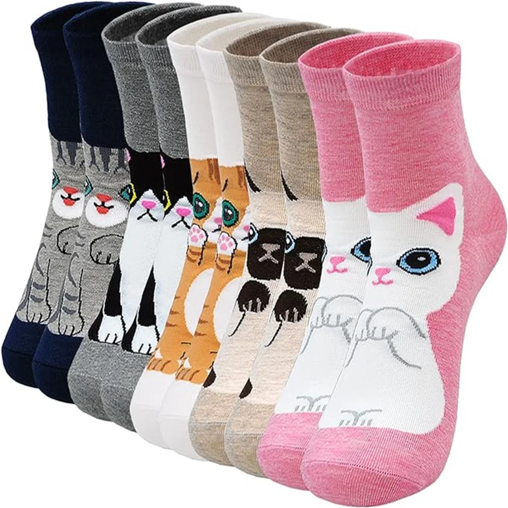 

Women Mid-calf Animal Cat Dog Socks Dog Owl Gifts For Trouser Casual Non-Binding Breathable Socks 5 Pairs