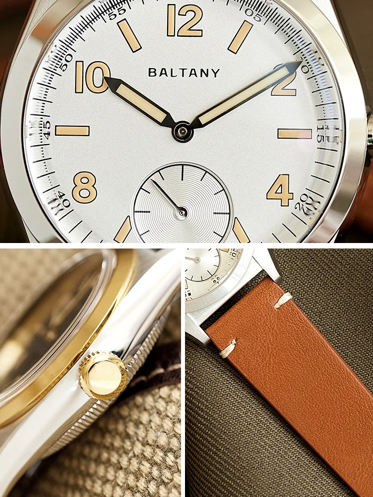 Baltany Quartz Bubbleback Watches S4012 Gold Bezel Luminous Dial Microbrand Design 100M Waterproof Retro Dress Watches