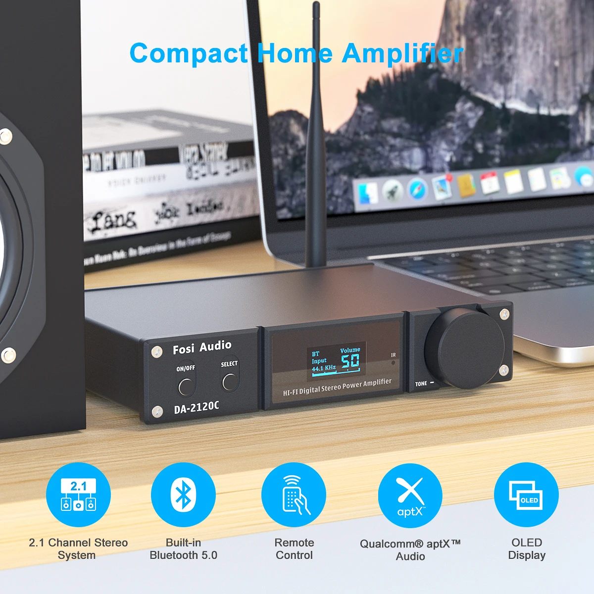 Fosi Audia2120c-ヘッドセット付きBluetoothアンプ,120W x 2