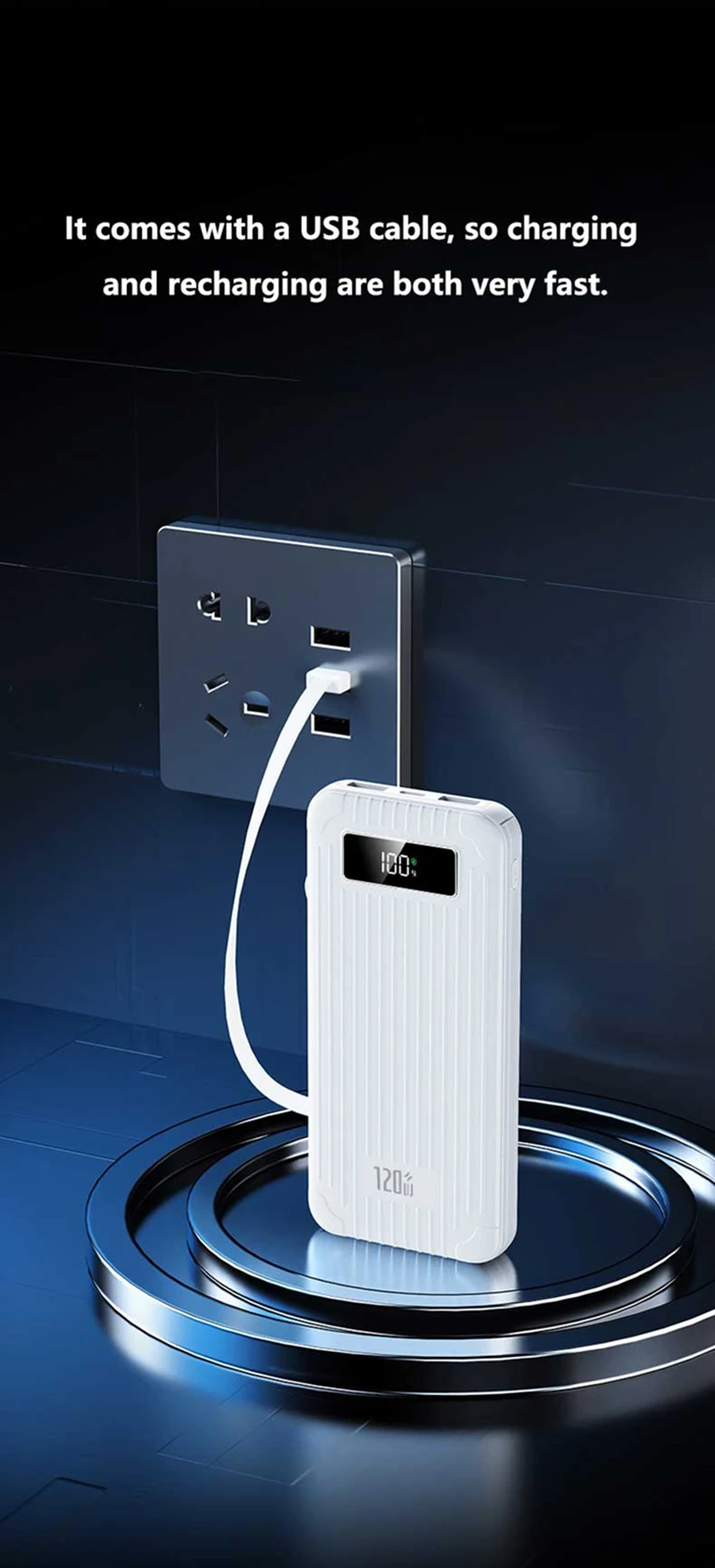 High Capacity Power Bank 100000mah Super Fast Charging With Cables_voghion.com